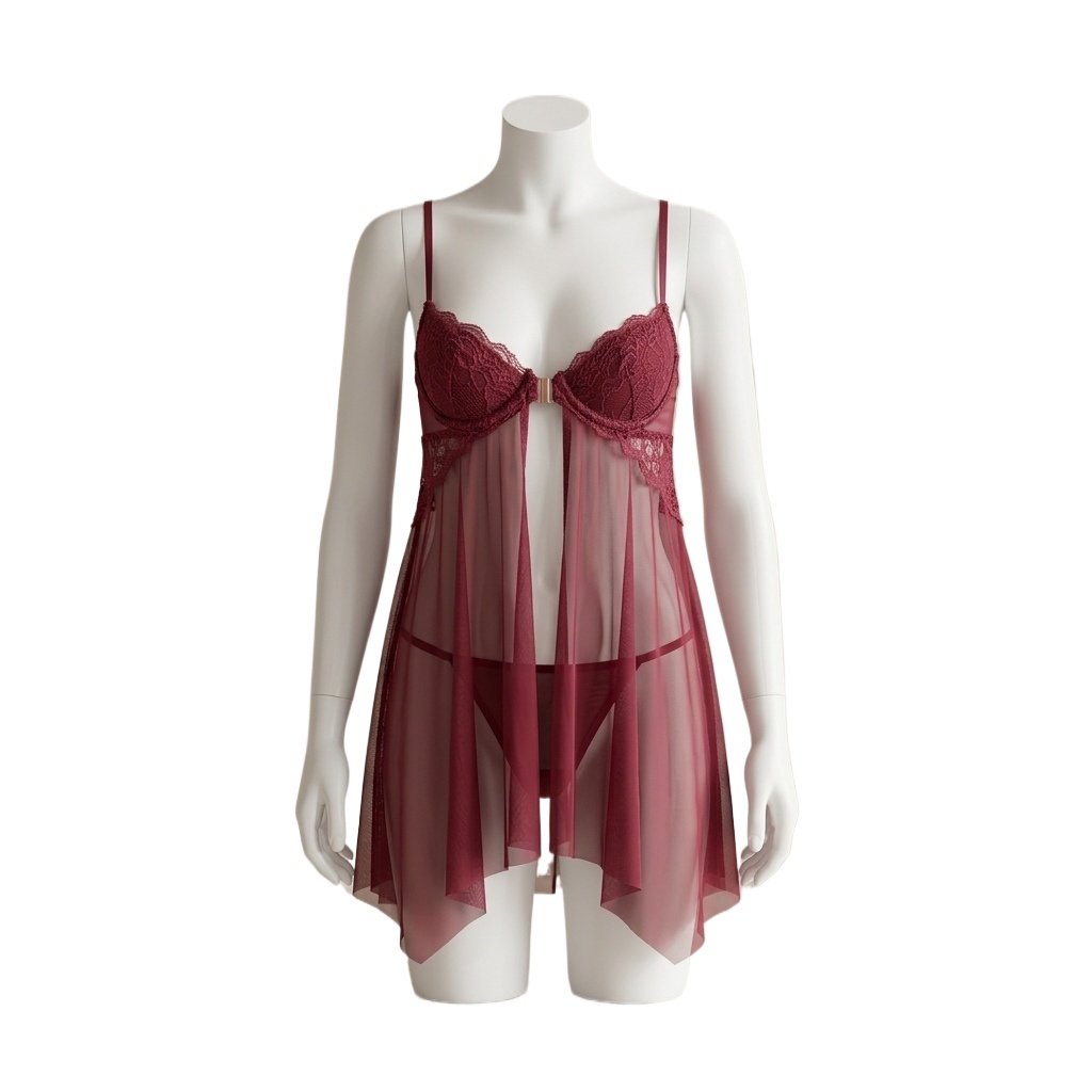 Babydoll Chemise Night - Damen-Babydoll-Dessous aus Spitze, durchsichtiges Netz-Nachthemd mit