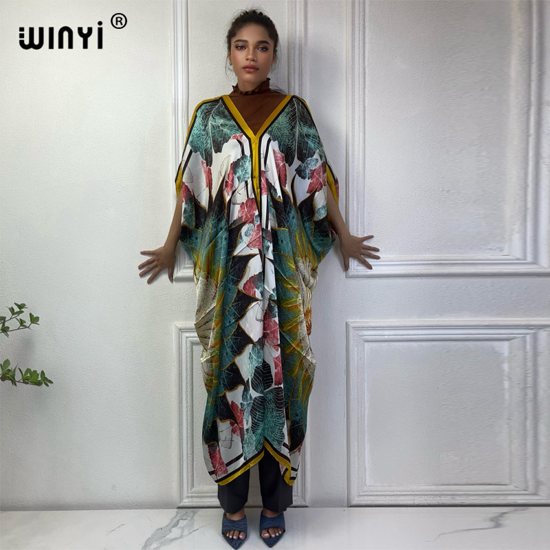 Robe Silk Women - Winyi Sommer afrikanischen V-Ausschnitt Kleid gedruckt