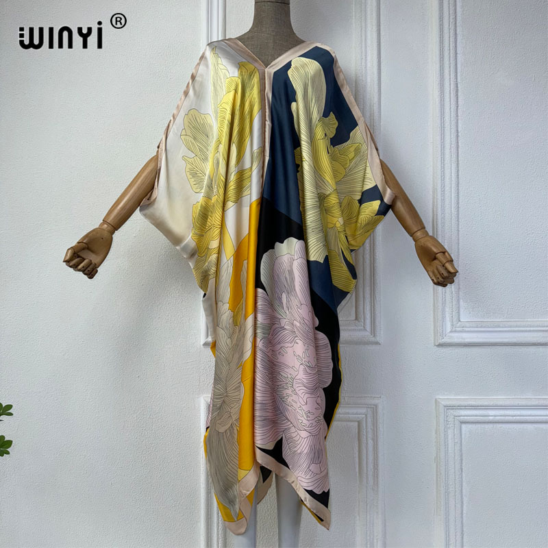Robe Silk Women - Winyi Sommer afrikanischen V-Ausschnitt Kleid gedruckt