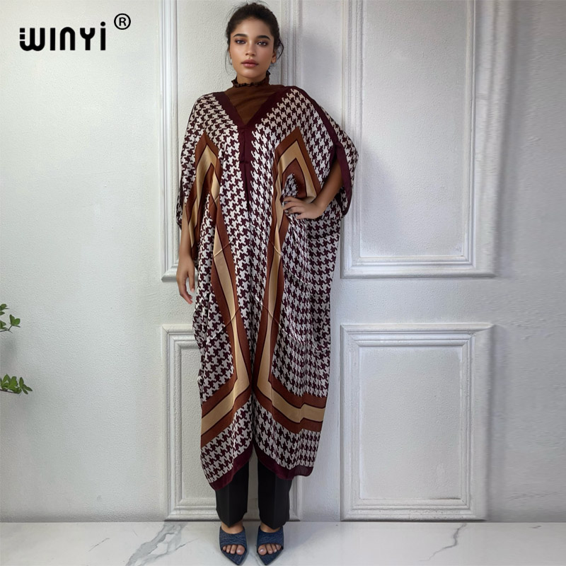 Robe Silk Women - Winyi Sommer afrikanischen V-Ausschnitt Kleid gedruckt