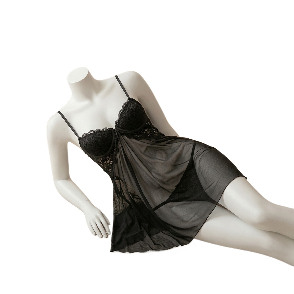 Babydoll Chemise Night - Damen-Babydoll-Dessous aus Spitze, durchsichtiges Netz-Nachthemd mit