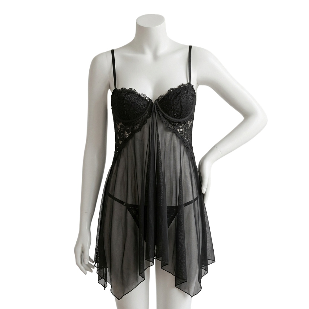 Babydoll Chemise Night - Damen-Babydoll-Dessous aus Spitze, durchsichtiges Netz-Nachthemd mit