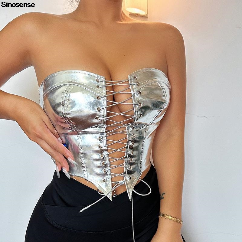 Strapless Bra Backless - Frauen PU Leder Bustier Crop Tube